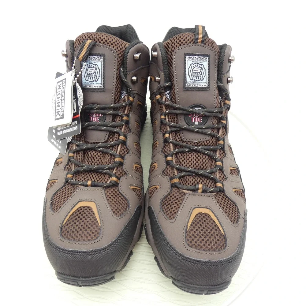 Skechers Work Mens Steel Toe Waterproof Boots Brown Black 77054 Size 13 NEW